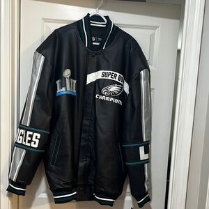 NFL Eagles Black and Gray Varsity Jacket with Stand-Up Collar